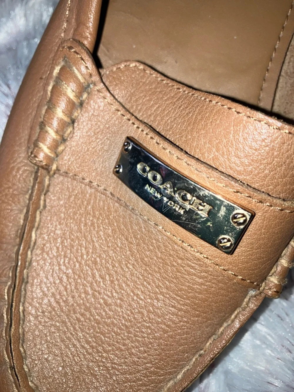 Coach Brown Leather Moccasin Loafers with Gold Plaque - Picture 4 of 6